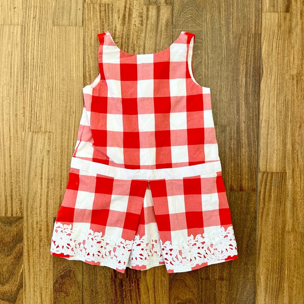 Janie & Jack adorable preppy gingham plaid eyelet lace trim cotton dress size 4